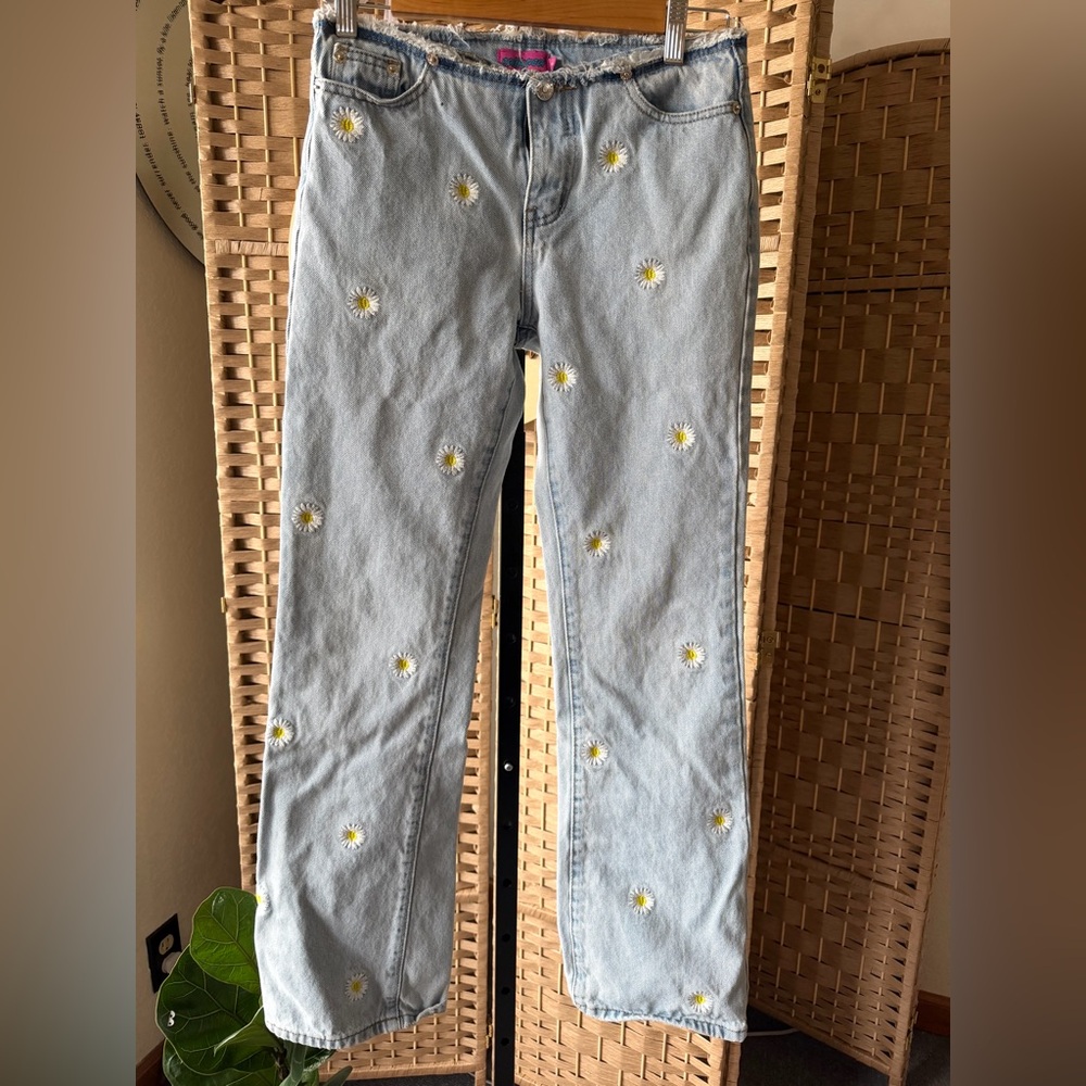 Vintage Edikted Daisy Embroidered Print Jeans, lower, Size 5